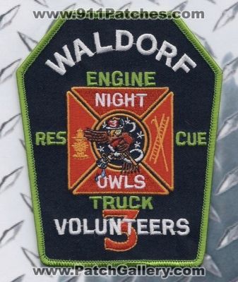 Waldorf Fire Department Station 3 (Maryland)
Thanks to PaulsFirePatches.com for this scan. 
Keywords: dept. engine rescue truck night owls