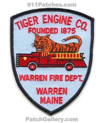 Warren Fire Department Tiger Engine Company Patch (Maine)
Scan By: PatchGallery.com
Keywords: dept. co. founded 1875