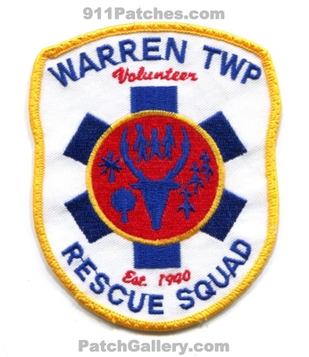 Warren Township Volunteer Rescue Squad EMS Patch (New Jersey)
Scan By: PatchGallery.com
In Memory of Bernie Shaffer
Keywords: twp. vol. ambulance est. 1990