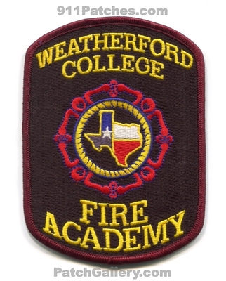 Weatherford College Fire Academy Patch (Texas)
Scan By: PatchGallery.com
Keywords: school