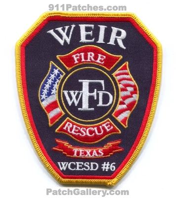 Weir Fire Rescue Department Williamson County Emergency Services District Number 6 Patch (Texas)
Scan By: PatchGallery.com
Keywords: dept. co. wcesd no. #6 wfd