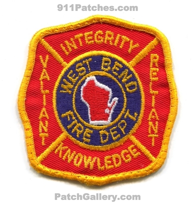 West Bend Fire Department Patch (Wisconsin)
Scan By: PatchGallery.com
Keywords: dept. integrity knowledge valiant reliant