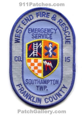 West End Fire and Rescue Department Company 15 Franklin County Patch (Pennsylvania)
Scan By: PatchGallery.com
Keywords: & dept. co. number no. #15 southampton township twp.