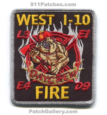 West I-10 Fire Department Engine 1 Engine 4 Ladder 3 District 9 Patch (Texas)
Scan By: PatchGallery.com
Keywords: i10 dept. company co. station bulldog daycrew