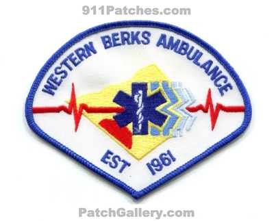 Western Berks Ambulance EMS Patch (Pennsylvania)
Scan By: PatchGallery.com
Keywords: emergency medical services emt paramedic est 1961