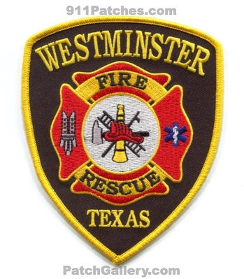Westminster Fire Rescue Department Patch (Texas)
Scan By: PatchGallery.com
Keywords: dept.