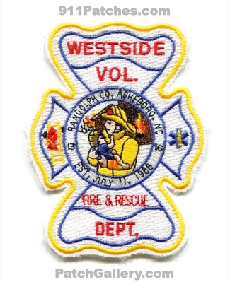 Westside Volunteer Fire and Rescue Department Patch (North Carolina)
Scan By: PatchGallery.com
Keywords: vol. & dept. randolph county co. asheboro
