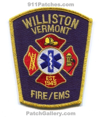 Williston Fire EMS Department Patch (Vermont)
Scan By: PatchGallery.com
Keywords: dept. est. 1949