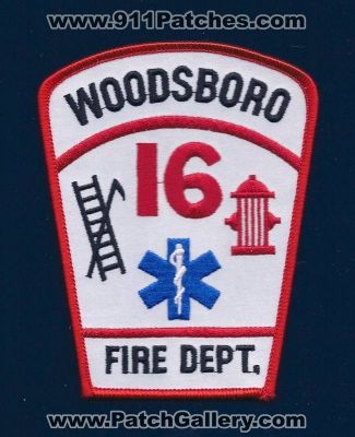 Woodsboro Fire Department 16 (Maryland)
Thanks to PaulsFirePatches.com for this scan. 
Keywords: dept.