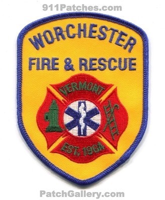 Worchester Fire and Rescue Department Patch (Vermont)
Scan By: PatchGallery.com
Keywords: & dept. ems est. 1964