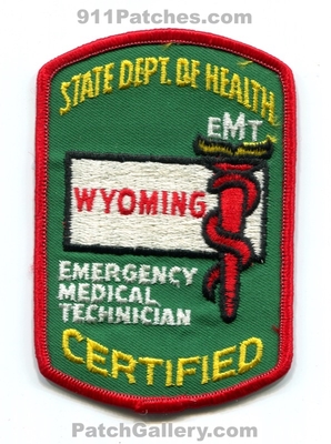 Wyoming State Emergency Medical Technician EMT Patch (Wyoming)
Scan By: PatchGallery.com
Keywords: certified licensed registered services ems ambulance department dept. of health