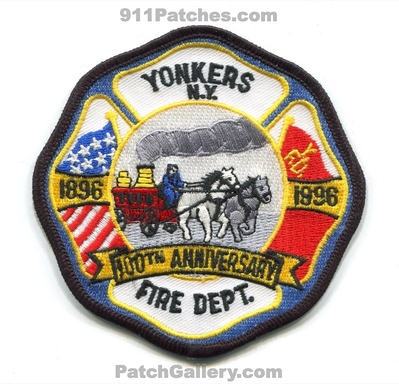 Yonkers Fire Department 100th Anniversary Patch (New York)
Scan By: PatchGallery.com
Keywords: dept. years 1896 1996