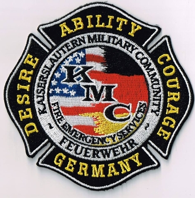 Kaiserslautern Military Community Fire Emergency Services Patch (Germany)
Thanks to Ronnie5411 for this scan.
Keywords: kmc feuerwehr desire ability courage