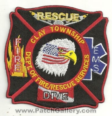 Clay Township Department of Fire Rescue Services Patch (Michigan)
Thanks to Ronnie5411 for this scan.
Keywords: twp. dept. ems dive