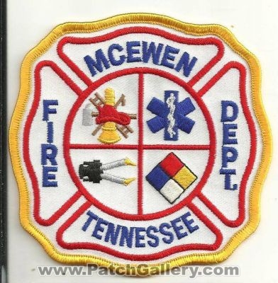 McEwen Fire Department Patch (Tennessee)
Thanks to Ronnie5411 for this scan.
Keywords: dept.