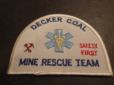 Decker Coal Mine Safety Rescue Team Patch (Montana)
Thanks to Jeremiah Herderich for this picture.
Keywords: safety first ems