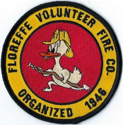 Floreffe Volunteer Fire Company (PA)
DEFUNCT - Merged w/Jefferson Vol. Fire Company in 2019.  The duck represents all the ducks and geese behind FD in wet lands.
