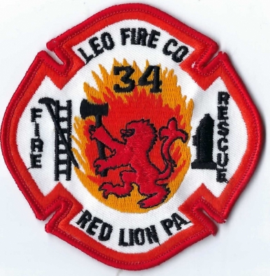 Leo Fire Company (PA)
The Red Lion in the center of the patch represents the Red Lion Area School District.  Station 34.
