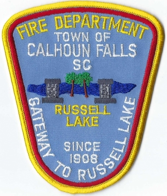 Town of Calhoun Falls Fire Department (SC)
The Russell Lake Dam was completed on Russell Lake in 1983.  It stands 210 foot high.  See patch.   Population < 2,000.

