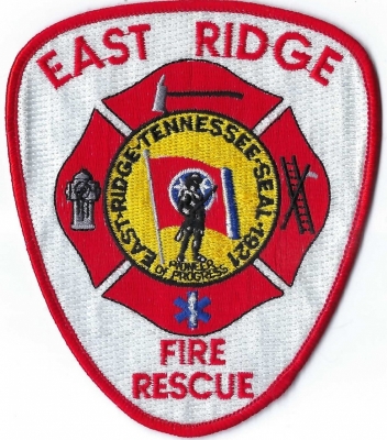 East Ridge Fire Rescue (TN)
East Ridge, Tennessee Seal in center of patch. Pioneer of Progress.
