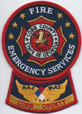 cobb county fire - emergency services - HAZMAT TEAM ( GA ) CURRENT
HAZ-MAT tab is attached to the uniform separately , from the round patch. =  a  2 - piece patch set.  
