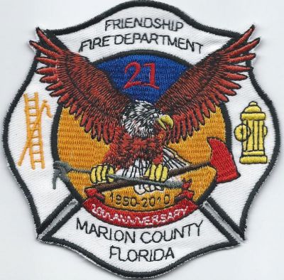 friendship fire dept - 20th anniv. - marion county ( FL )
patch was worn for 1 year only - 2010 - the 20th anniversary of the department formation - 1990
