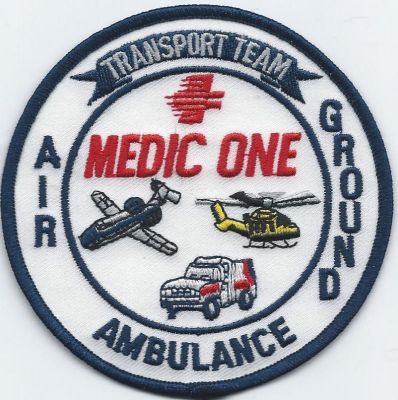 Medic One ( Lifeguard )  air - ground ambulance ( TN )
very rare patch , only used for a short time during the transition period , in early 2006 when Lifeguard took over operations of Medic One .  then operating in the cities of chattanooga , nashville , memphis .  the identical patch with the Medic One removed , and Lifeguard inserted is the current used patch . 
see this Lifeguard patch listed in my collection . 
